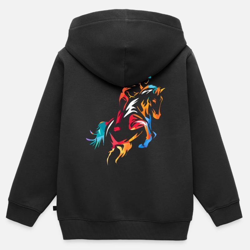 Chevaux de sport équestre de saut d'obstacles - Sweat Premium à capuche zippé enfant bio - noir