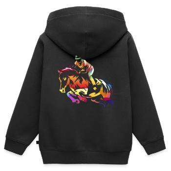 Springreiten Pferdesport Hürdenspringen - Kinder Premium Organic Zip Hoodie - Schwarz - Hinten - AI Model Kid Male (0cm)