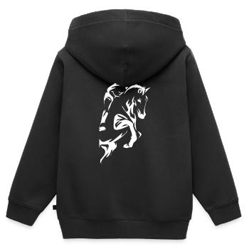 Cadeau de spectacle équestre de saut d'obstacles - Sweat Premium à capuche zippé enfant bio - noir - Dos - AI Model Kid Male (0cm)