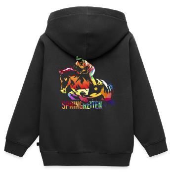 Springreiten Reitsport - Kinder Premium Organic Zip Hoodie - Schwarz - Hinten - AI Model Kid Male (0cm)