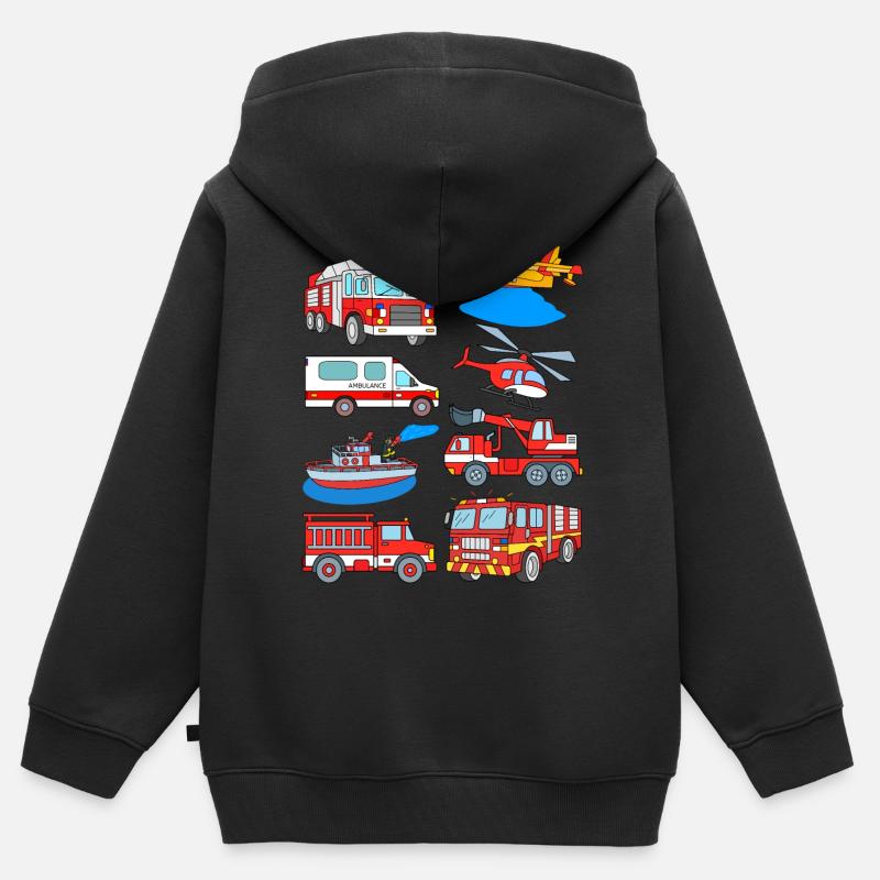 Pompiers pompiers véhicules pompiers - Sweat Premium à capuche zippé enfant bio - noir