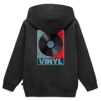Disque phonographe en vinyle Vintage Musique Rétro DJ Cadeau - Sweat Premium à capuche zippé enfant bio - noir - Dos - AI Model Kid Male (0cm)