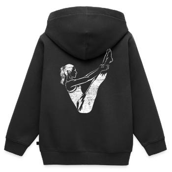 Exercice de Pilates - Sweat Premium à capuche zippé enfant bio - noir - Dos - AI Model Kid Male (0cm)