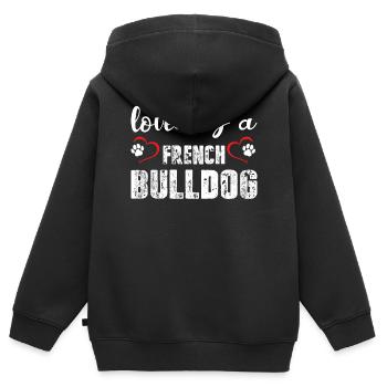 Loved By A French Bulldog - Kinder Premium Organic Zip Hoodie - Schwarz - Hinten - AI Model Kid Male (0cm)