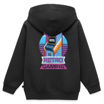 Machine de jeu vintage, cadeau pour papa maman - Sweat Premium à capuche zippé enfant bio - noir - Dos - AI Model Kid Male (0cm)