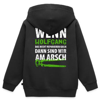 Heimwerker Wolfgang - Kinder Premium Organic Zip Hoodie - Schwarz - Hinten - AI Model Kid Male (0cm)