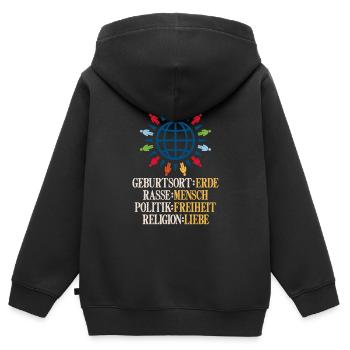 Anti Rassismus Sprüche - Kinder Premium Organic Zip Hoodie - Schwarz - Hinten - AI Model Kid Male (0cm)