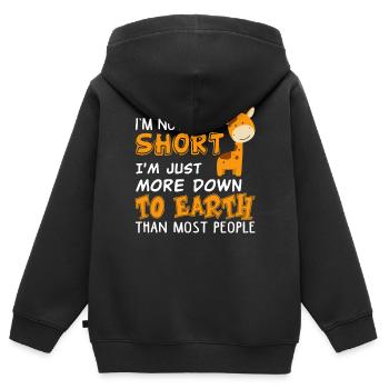 Je ne suis pas court juste plus terre à terre drôle - Sweat Premium à capuche zippé enfant bio - noir - Dos - AI Model Kid Male (0cm)