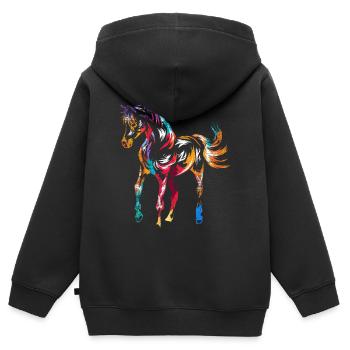 Cheval arabe arabe - Sweat Premium à capuche zippé enfant bio - noir - Dos - AI Model Kid Male (0cm)