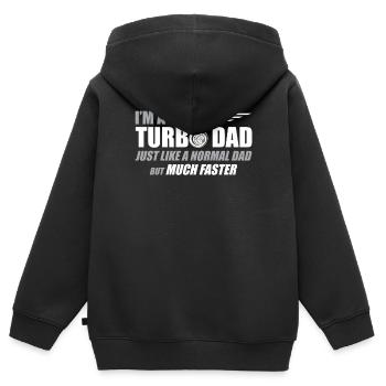 Je suis un papa Turbo comme un papa normal - Sweat Premium à capuche zippé enfant bio - noir - Dos - AI Model Kid Male (0cm)