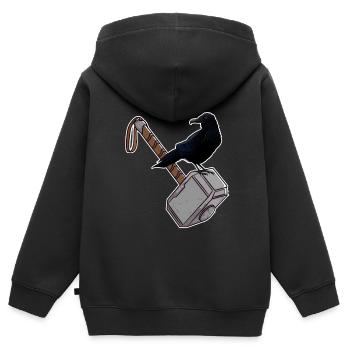 Thor Hammer Mjölnir Corbeau - Sweat Premium à capuche zippé enfant bio - noir - Dos - AI Model Kid Male (0cm)