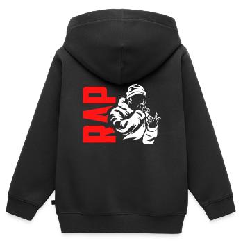 rap - Sweat Premium à capuche zippé enfant bio - noir - Dos - AI Model Kid Male (0cm)
