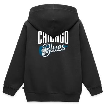Guitare blues - Sweat Premium à capuche zippé enfant bio - noir - Dos - AI Model Kid Male (0cm)