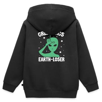 Alien - Kinder Premium Organic Zip Hoodie - Schwarz - Hinten - AI Model Kid Male (0cm)