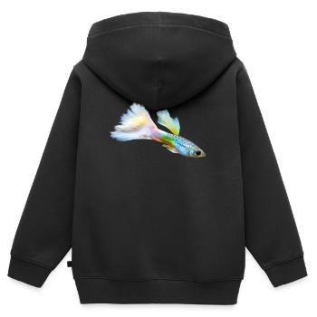 Poisson d’aquarium Guppy I Aquarian Hobby Aquaristik - Sweat Premium à capuche zippé enfant bio - noir - Dos - AI Model Kid Male (0cm)