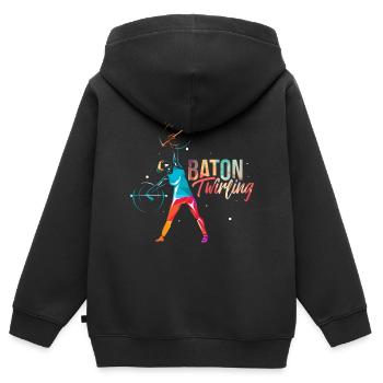 Baton Twirling Cadeau - Sweat Premium à capuche zippé enfant bio - noir - Dos - AI Model Kid Male (0cm)