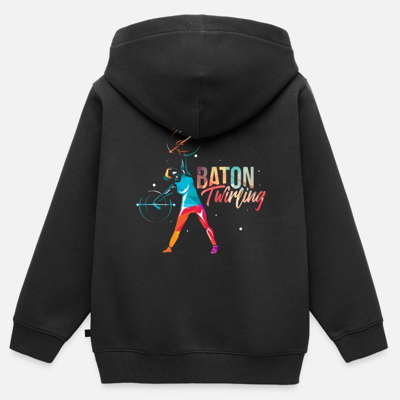 Baton Twirling Cadeau - Sweat Premium à capuche zippé enfant bio - noir