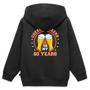 60e anniversaire - Sweat Premium à capuche zippé enfant bio - noir - Dos - AI Model Kid Male (0cm)