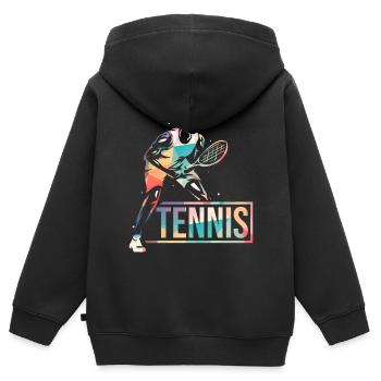 Tennis Sport Cadeau - Sweat Premium à capuche zippé enfant bio - noir - Dos - AI Model Kid Male (0cm)