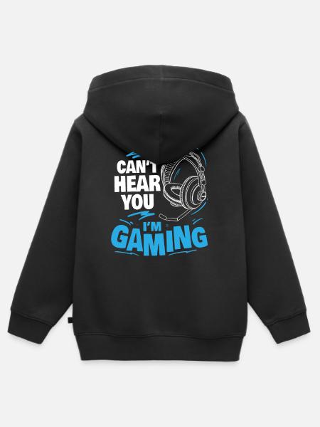 Can't hear you I'm Gaming Headphone Gamer Geschenk - Premium børne zip-hættetrøje økologisk - sort