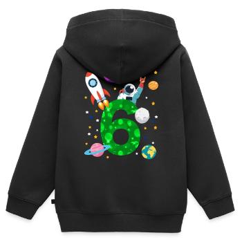 6e anniversaire, anniversaire pour enfants, cadeau - Sweat Premium à capuche zippé enfant bio - noir - Dos - AI Model Kid Male (0cm)