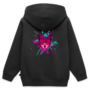 Fuchskopf mit Farbklecksen im Hintergund - Kinder Premium Organic Zip Hoodie - Schwarz - Hinten - AI Model Kid Male (0cm)
