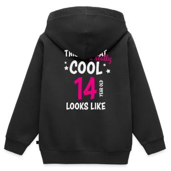14e anniversaire 14 ans cadeau - Sweat Premium à capuche zippé enfant bio - noir - Dos - AI Model Kid Male (0cm)