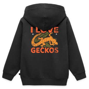 Gecko - Kinder Premium Organic Zip Hoodie - Schwarz - Hinten - AI Model Kid Male (0cm)