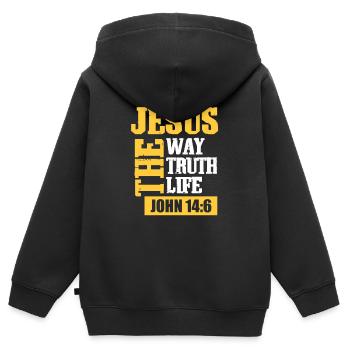 Jesus - Kinder Premium Organic Zip Hoodie - Schwarz - Hinten - AI Model Kid Male (0cm)