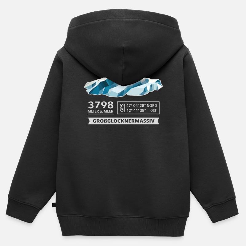Grossglockner 3798m low poly mountain summit Austria - Kids Premium Organic Zip-up Hoodie - black