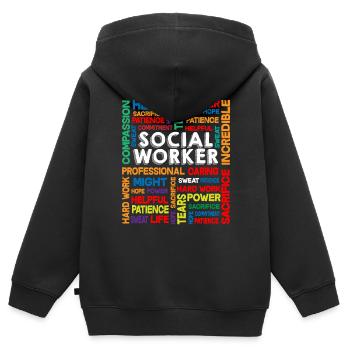 Social Work Month Social Worker Cadeau - Sweat Premium à capuche zippé enfant bio - noir - Dos - AI Model Kid Male (0cm)