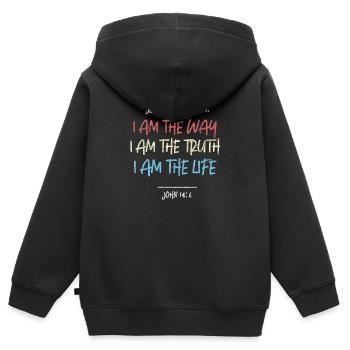 Jesus - Kinder Premium Organic Zip Hoodie - Schwarz - Hinten - AI Model Kid Male (0cm)