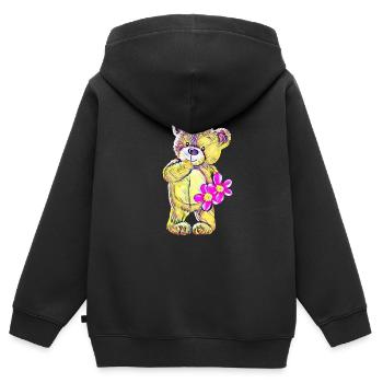 Teddybär - Kinder Premium Organic Zip Hoodie - Schwarz - Hinten - AI Model Kid Male (0cm)