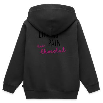 Life is Pain au Chocolat lustiger Spruch Geschenk - Kinder Premium Organic Zip Hoodie - Schwarz - Hinten - AI Model Kid Male (0cm)
