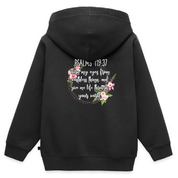 Bible - Sweat Premium à capuche zippé enfant bio - noir - Dos - AI Model Kid Male (0cm)