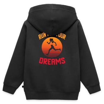 Coureuse marathonienne marathonienne JoggerinMot - Sweat Premium à capuche zippé enfant bio - noir - Dos - AI Model Kid Male (0cm)