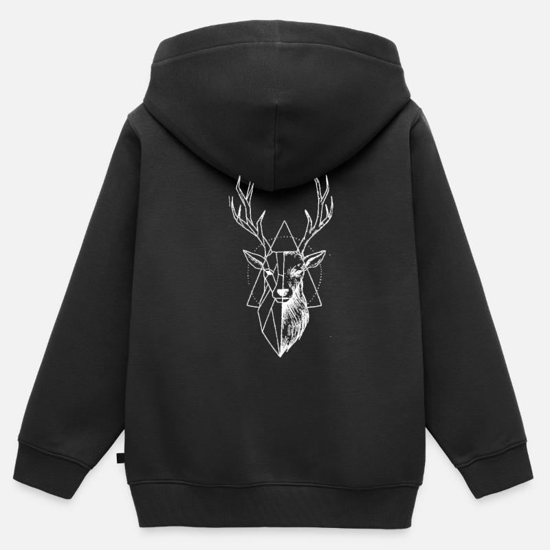 Cerf de la Forêt-Noire Tête de cerf - Sweat Premium à capuche zippé enfant bio - noir