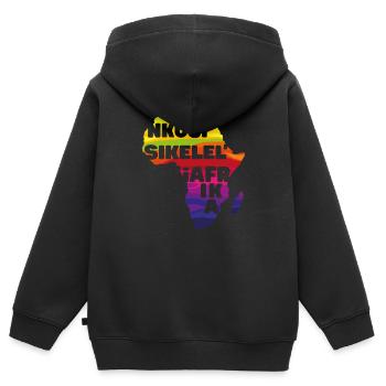Nkosi Sikelel 'i Afrika God Bless Africa Map Carte - Sweat Premium à capuche zippé enfant bio - noir - Dos - AI Model Kid Male (0cm)