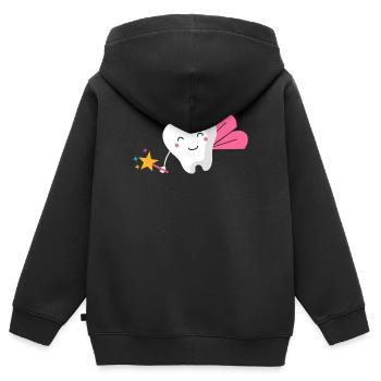Damen Zahnfee mit Zauberstab, Fasching Zahn Kostüm - Kinder Premium Organic Zip Hoodie - Schwarz - Hinten - AI Model Kid Male (0cm)