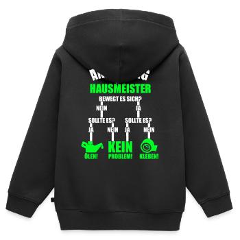 Anleitung für Hausmeister Hauswart Geschenk - Kinder Premium Organic Zip Hoodie - Schwarz - Hinten - AI Model Kid Male (0cm)