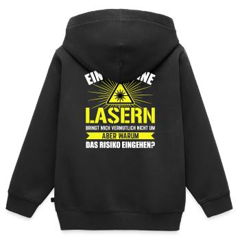 Ein Tag ohne Lasern Laser Cutter - Kinder Premium Organic Zip Hoodie - Schwarz - Hinten - AI Model Kid Male (0cm)