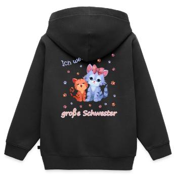 Schwangerschaft verkünden Große Schwester Katze - Kinder Premium Organic Zip Hoodie - Schwarz - Hinten - AI Model Kid Male (0cm)
