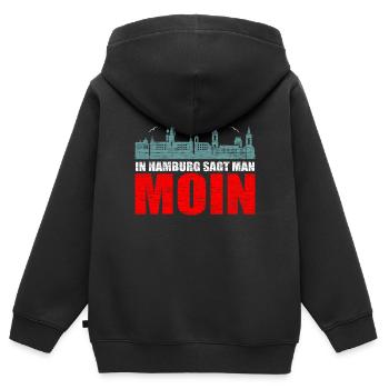 Hamburg - Kinder Premium Organic Zip Hoodie - Schwarz - Hinten - AI Model Kid Male (0cm)