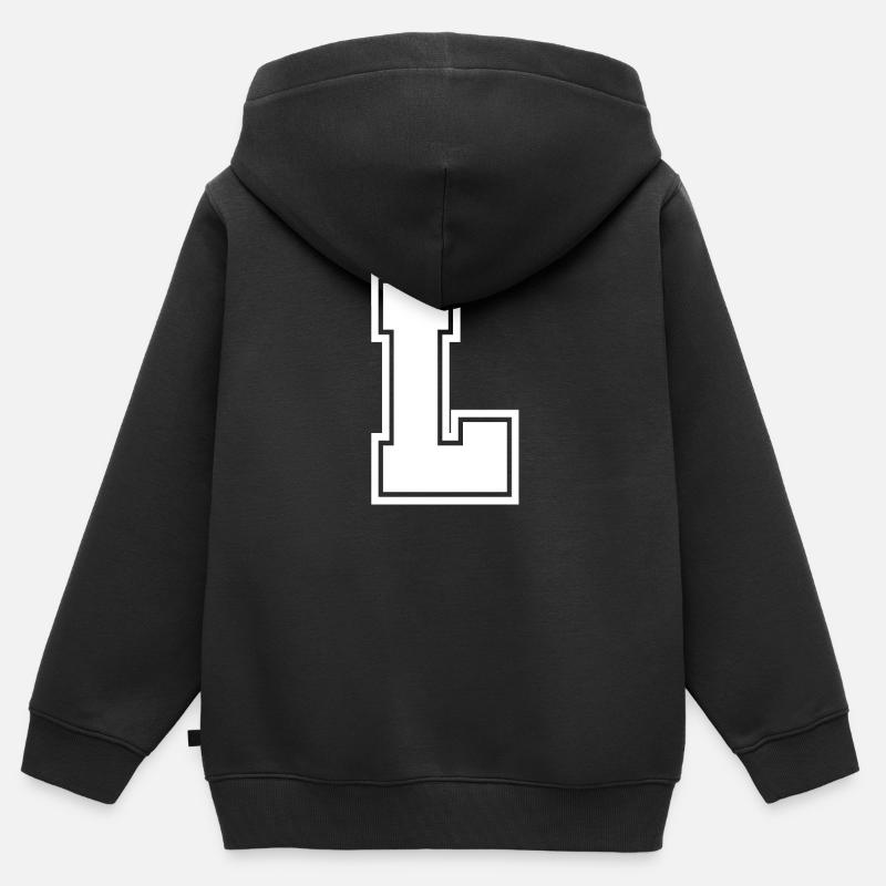 Lettre L - Sweat Premium à capuche zippé enfant bio - noir
