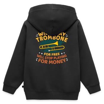 Trombone trombone - Sweat Premium à capuche zippé enfant bio - noir - Dos - AI Model Kid Male (0cm)