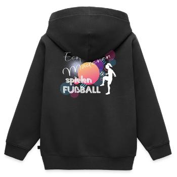 Echte Mädchen spielen Fussball Frauenfußball - Kinder Premium Organic Zip Hoodie - Schwarz - Hinten - AI Model Kid Male (0cm)