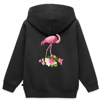 Flamingo - Sweat Premium à capuche zippé enfant bio - noir - Dos - AI Model Kid Male (0cm)