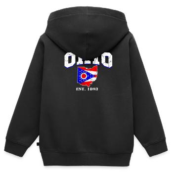 Ohio est. - Sweat Premium à capuche zippé enfant bio - noir - Dos - AI Model Kid Male (0cm)