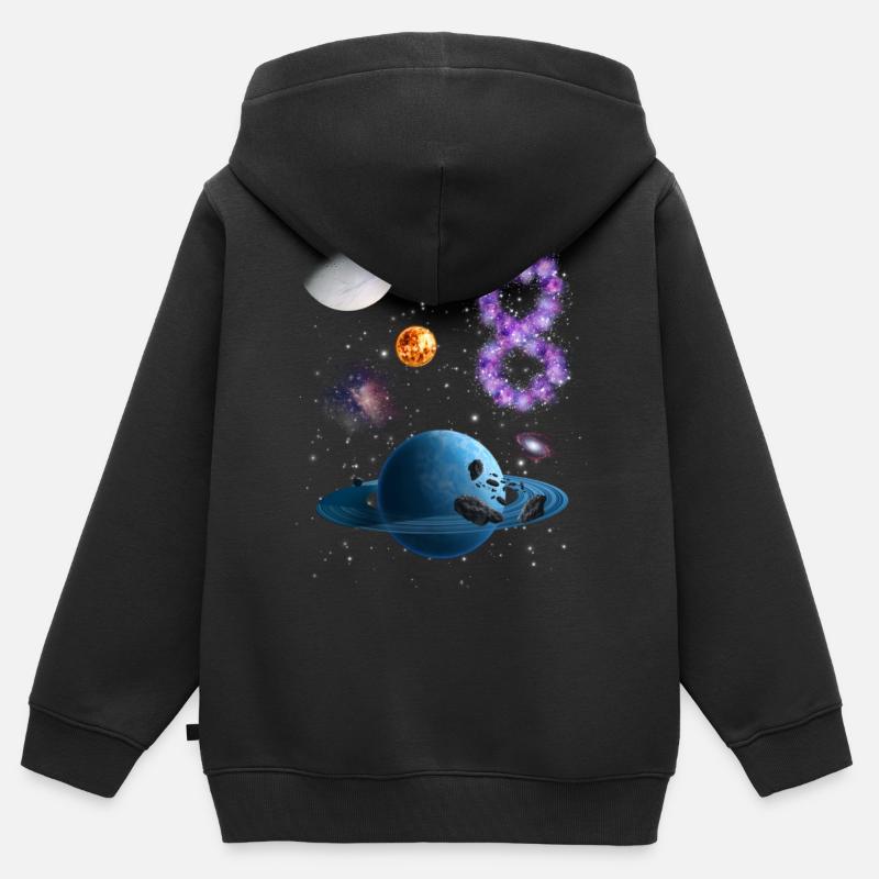 8e anniversaire enfants espace - Sweat Premium à capuche zippé enfant bio - noir