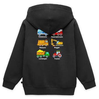 Fahrzeuge Polizeiauto Feuerwehrauto Bagger Traktor - Kinder Premium Organic Zip Hoodie - Schwarz - Hinten - AI Model Kid Male (0cm)